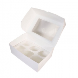 Упаковка для капкейков белая 250x170x100 мм. с окном, 6 ячеек, в упаковке 100шт.
